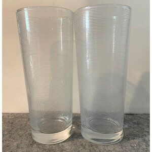 2 Vintage Mikasa High Ball Glasses with Raised White Horizontal Stripes  7"  # 2